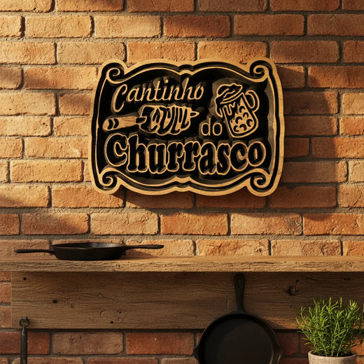 Quadro 3d Cantinho Do Churrasco Madeira Nobre