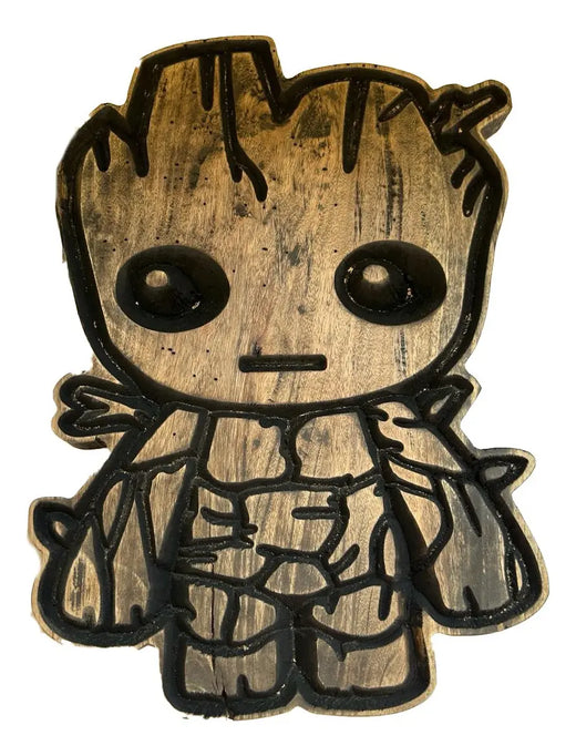 Quadro 3d Entalhado Baby Groot Madeira